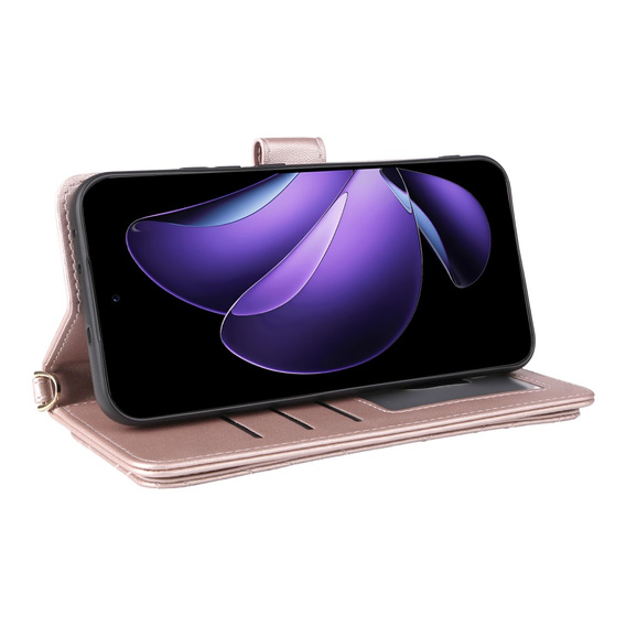 Θήκη με πτερύγιο για Oppo Reno 13 5G, Crossbody Leather Wallet, ροζ