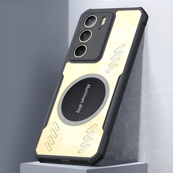 Θήκη για Realme 14X / Realme C75, με μαγνητική πλάκα, διαφανής / μαύρη