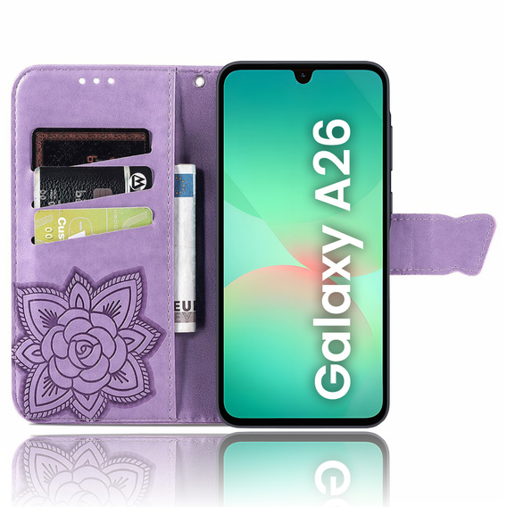 Θήκη με πτερύγιο για Samsung Galaxy A26, Butterfly, μωβ