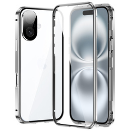 θήκη για το iPhone 16, Magnetic Dual Glass, ασημένια