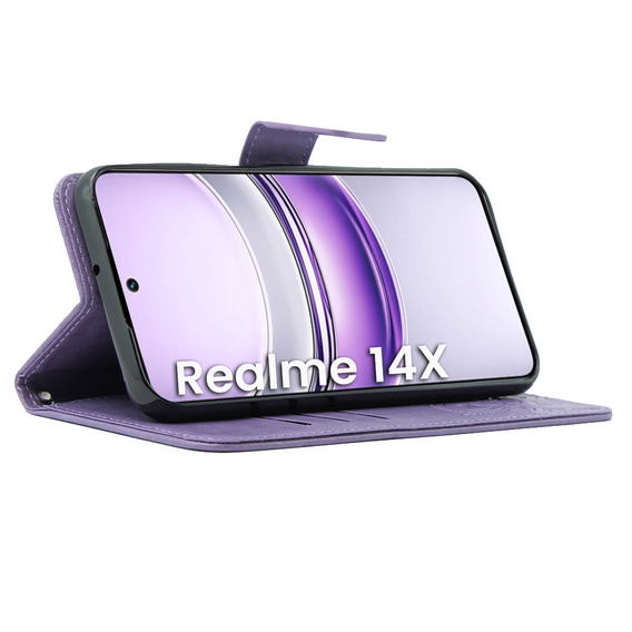 Θήκη με πτερύγιο για Realme 14X / Realme C75, Butterfly, μωβ