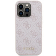 GUESS Θήκη για iPhone 15 Pro Max, 4G Metal Gold Logo, ροζ