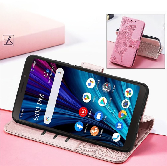 Θήκη με πτερύγιο για T Phone 2 Pro 5G, Butterfly, ροζ rose gold