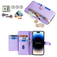 Θήκη με πτερύγιο για iPhone 14 Pro, Wallet Zipper Pocket, μωβ