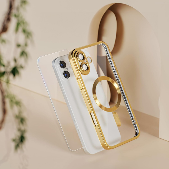 Θήκη για iPhone 16 Plus, Electro MagSafe, χρυσή + Γυαλί για την οθόνη