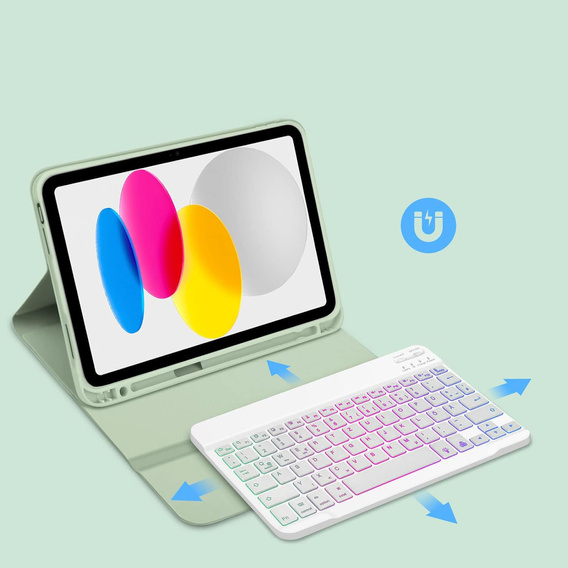 Θήκη με φωτιζόμενο πληκτρολόγιο bluetooth για iPad 10.9 2022 (10 gen.), πράσινη