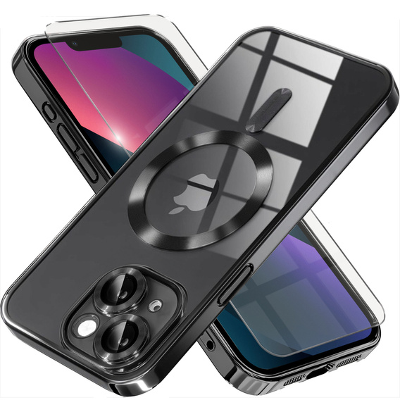 Θήκη για iPhone 13, Electro MagSafe, μαύρη + Γυαλί για την οθόνη