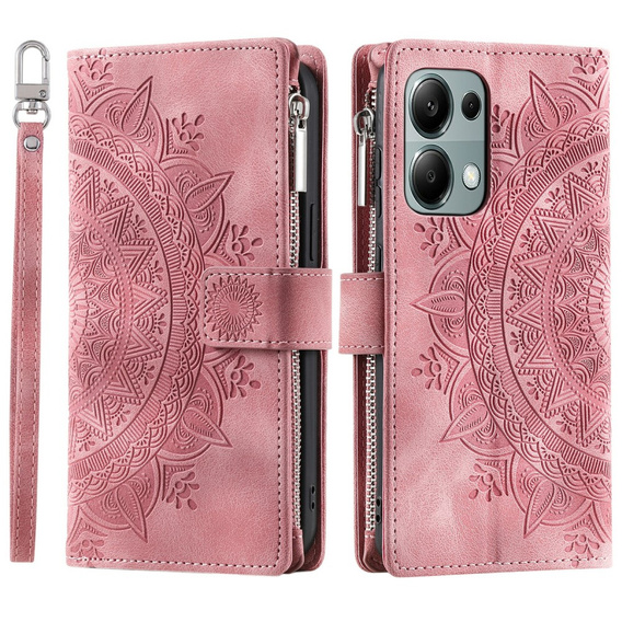 Θήκη με πτερύγιο για Xiaomi Redmi Note 13 Pro 4G / Xiaomi Redmi Note 14S / Xiaomi Poco M6 Pro 4G, Mandala, ροζ rose gold