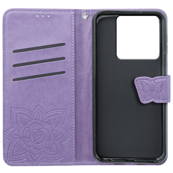 Θήκη με πτερύγιο για Xiaomi Poco X6 5G, Butterfly, μωβ