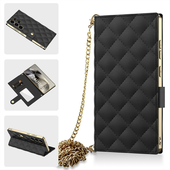 Αναδιπλούμενη θήκη για Samsung Galaxy S24 Ultra, GKK Mirror Wallet, μαύρη