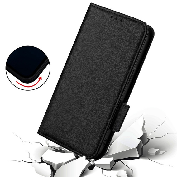 Θήκη για HTC U24 Pro 5G, Wallet Litchi Leather, μαύρη