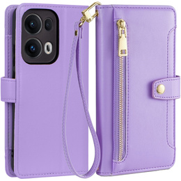 Θήκη με πτερύγιο για Oppo Reno 13 Pro, Wallet Zipper Pocket, μωβ