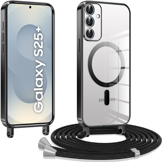 Θήκη για Samsung Galaxy S25+ Plus, Electro MagSafe, μαύρη + κορδόνι