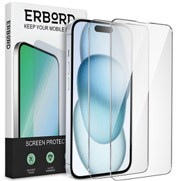 2x Μετριασμένο γυαλί για iPhone 15 Plus, ERBORD 9H Hard Glass στην οθόνη
