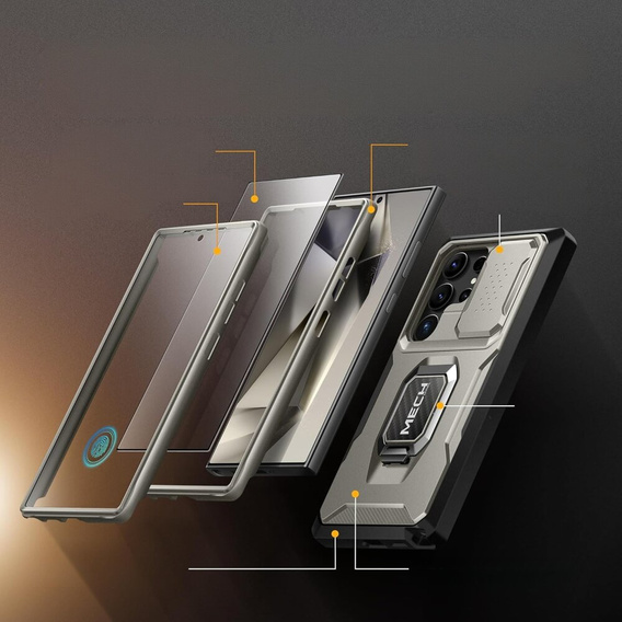 Θήκη για Samsung Galaxy S24 Ultra, Tongate MECH Series με βάση στήριξης, γκρι