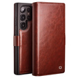 θήκη flip για Samsung Galaxy S25 Ultra, QIALINO Leather Wallet, σκούρο καφέ