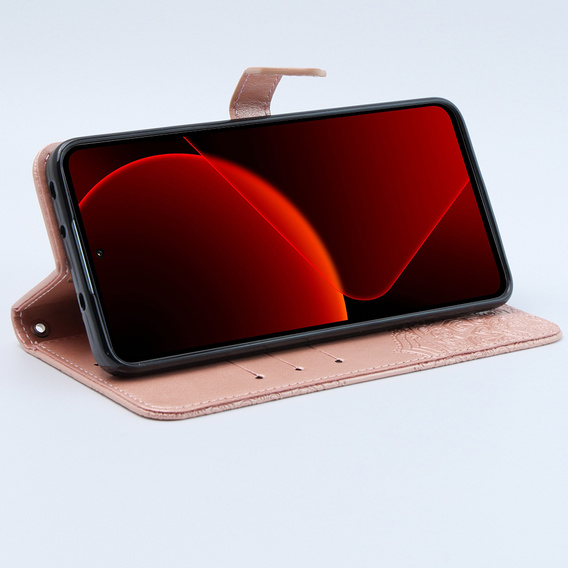 Θήκη με πτερύγιο για Xiaomi 13T / 13T Pro, Mandala, ροζ rose gold