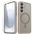 Θήκη για Samsung Galaxy S25, για MagSafe, ERBORD Μatt Case, γκρι + Γυαλί οθόνης