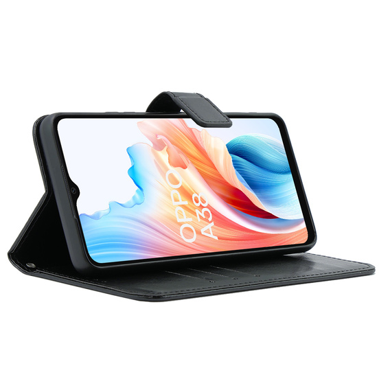 Θήκη με πτερύγιο για Oppo A38 4G / Oppo A18 4G, Crazy Horse Wallet, μαύρη