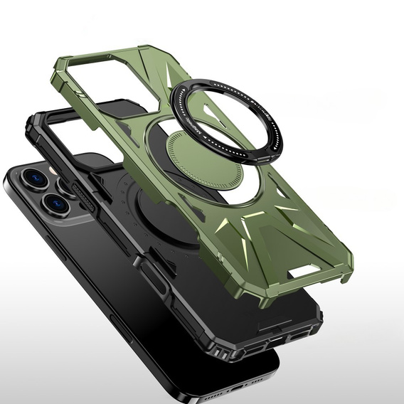 Θήκη για iPhone 16 Pro, θωρακισμένη με βάση και λαβή, πράσινη