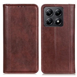 Θήκη για Xiaomi 14T Pro, Wallet Litchi Leather, καφέ