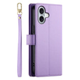 Θήκη με πτερύγιο για iPhone 16 Plus, Wallet Zipper Pocket, μωβ