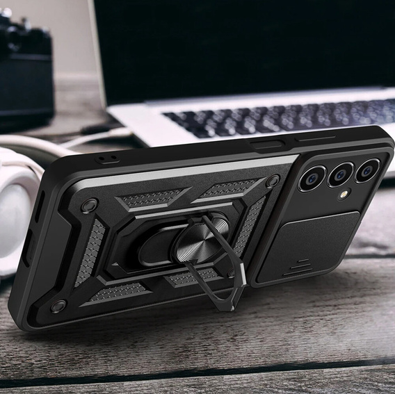 Θωρακισμένη θήκη για Samsung Galaxy S23 FE, θωρακισμένο Slide Ring, μαύρο + γυαλί 9H
