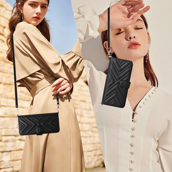 Θήκη με πτερύγιο για Xiaomi Redmi A5, Crossbody Leather Wallet, μαύρη