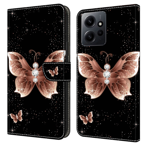 Θήκη με πτερύγιο για Xiaomi Redmi Note 12 4G, Wallet Butterfly, μαύρη