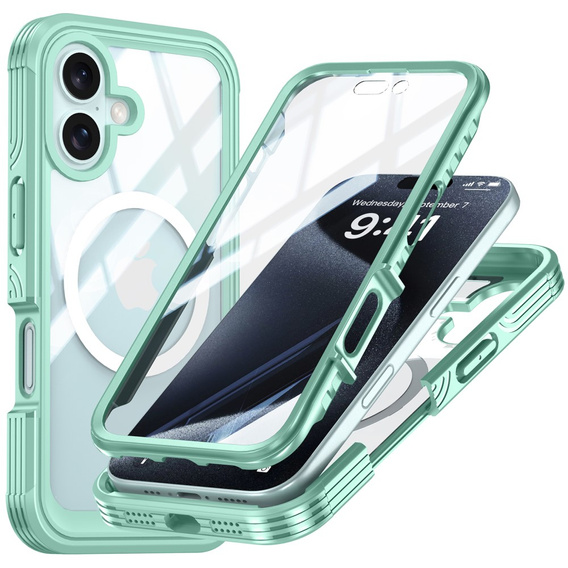 Θήκη για iPhone 16 Plus, Shockproof, με γυαλί, για MagSafe, πράσινη