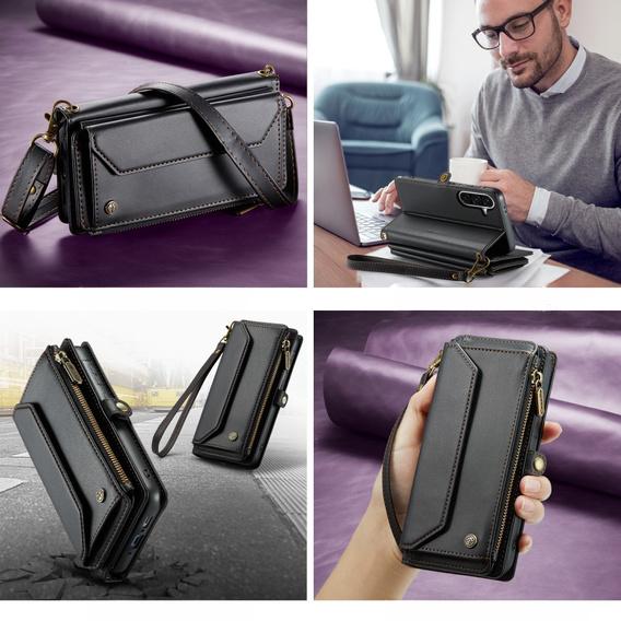 θήκη CASEME για Samsung Galaxy A56 5G, RFID Leather Wallet, με λουράκι ώμου, μαύρη