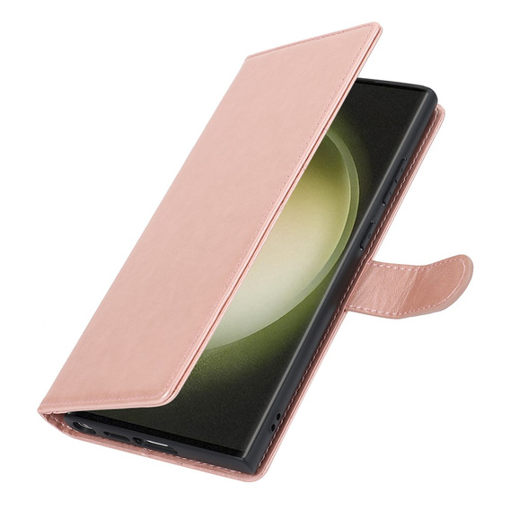 Θήκη με πτερύγιο για Samsung Galaxy S23 Ultra, πορτοφόλι, για MagSafe, ροζ rose gold