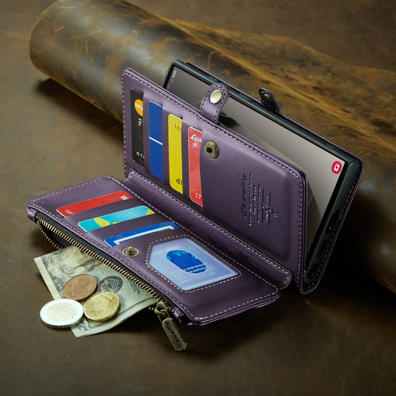 θήκη CASEME για Samsung Galaxy S25 Ultra, RFID Leather Wallet, με λουράκι ώμου, μωβ