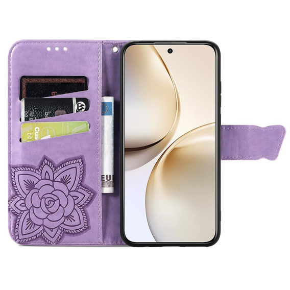 Θήκη με πτερύγιο για Realme 14 Pro+ 5G, Butterfly, μωβ