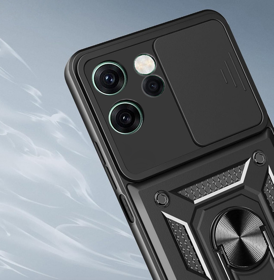 Θωρακισμένη θήκη για Oppo Reno 14F, με προστασία κάμερας, με βάση, μαύρο