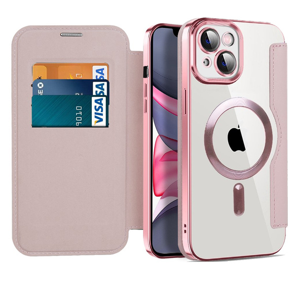Θήκη με πτερύγιο για iPhone 14, RFID Wallet MagSafe CamShield, ροζ
