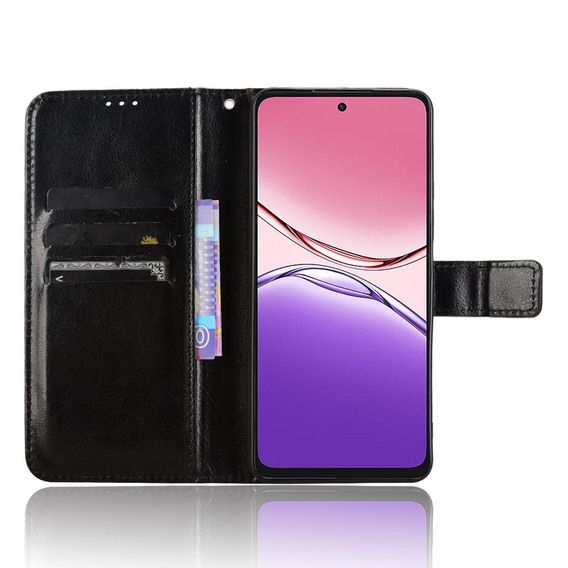 Θήκη με πτερύγιο για Oppo A5 Pro 5G, Crazy Horse Wallet, μαύρη