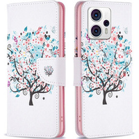 Θήκη με πτερύγιο για Motorola Moto G53 5G / G23 / G13, Wallet, colorful tree, λευκή