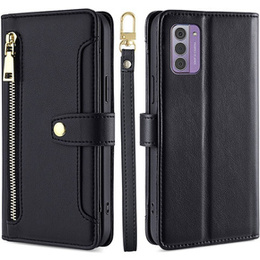 Θήκη με πτερύγιο για Nokia G42, Wallet Zipper Pocket, μαύρη
