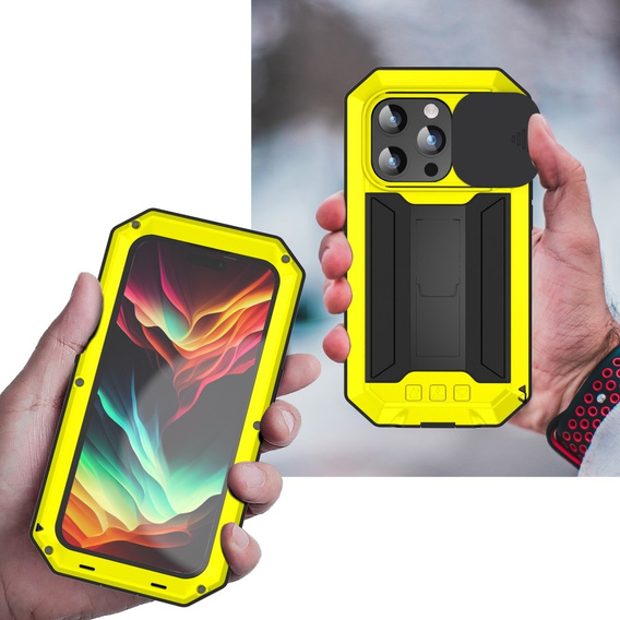 Θήκη για iPhone 15 Pro, R-JUST CamShield Slide, θωρακισμένη, κίτρινη / μαύρη