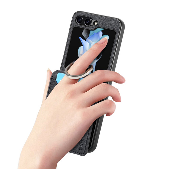 Θήκη για Samsung Galaxy Z Flip7 FE / Z Flip6, Card Slot Ring Case, μαύρη