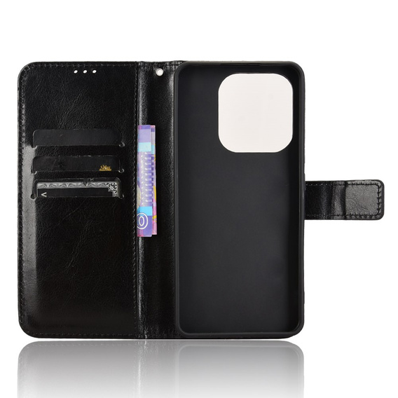 Θήκη με πτερύγιο για Xiaomi Redmi Note 14 4G, Crazy Horse Wallet, μαύρη