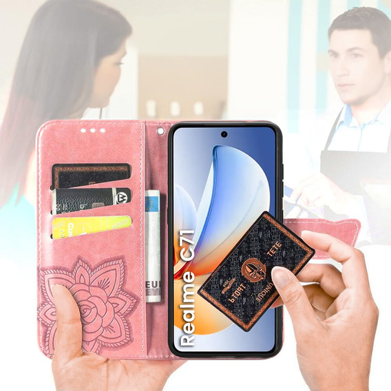 Θήκη με πτερύγιο για Realme C71, Butterfly, ροζ rose gold