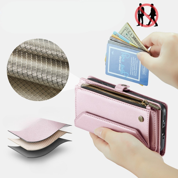 θήκη CASEME για Samsung Galaxy A56 5G, RFID Leather Wallet, με λουράκι ώμου, ροζ