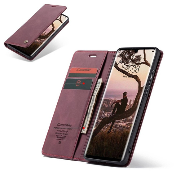 θήκη CASEME για Huawei P30 Pro, Leather Wallet Case, μπορντό