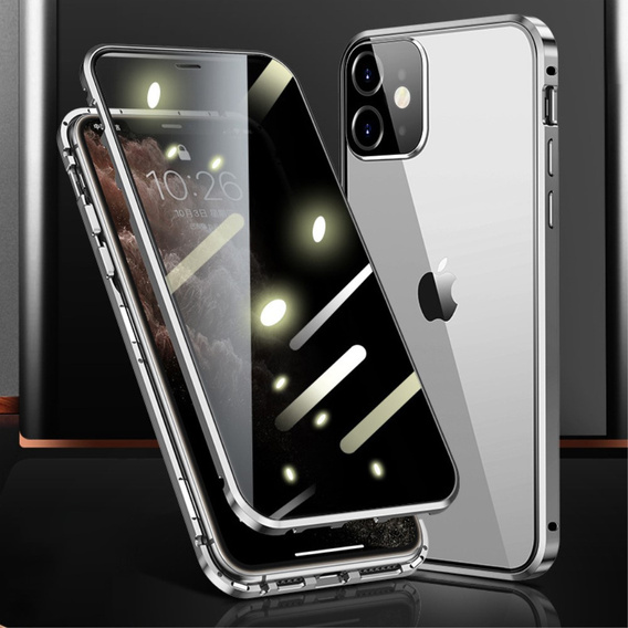 θήκη για το iPhone 12 Mini, Magnetic Dual Glass, ασημένια