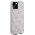 GUESS Θήκη για iPhone 15, 4G Metal Gold Logo, ροζ