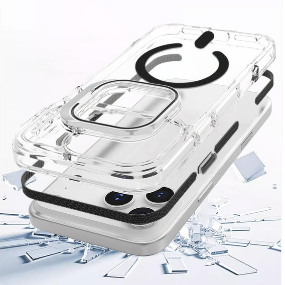 Θήκη για iPhone 17 Pro, για MagSafe, με βάση, διάφανη με μαύρα ένθετα