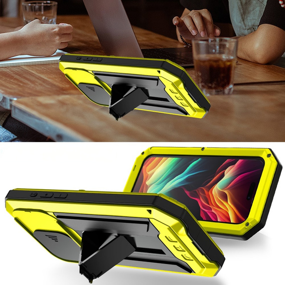 Θήκη για iPhone 15 Pro, R-JUST CamShield Slide, θωρακισμένη, κίτρινη / μαύρη