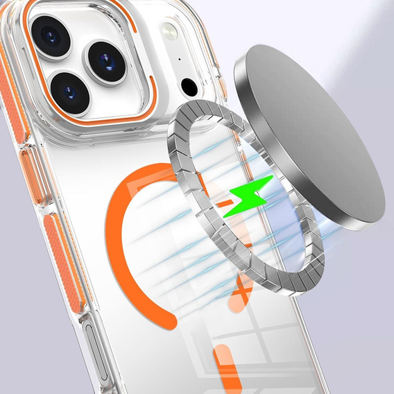 Θήκη για iPhone 17 Pro Max, για MagSafe, με βάση, διάφανη με πορτοκαλί ένθετα